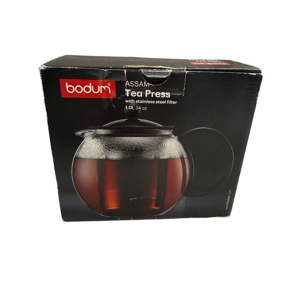 Bodum Assam Tea Press Glass Teapot 34oz‎ Black Excellent Condition 1805-01TG